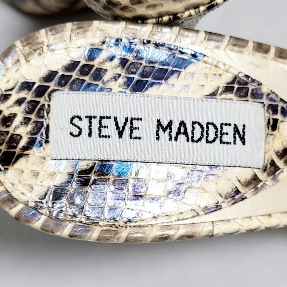 Steve Madden Snakeskin and Wood Women's Sandals Minor Flaw - Picture 11 of 13